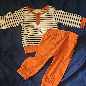 Dark Orange and White Striped Kids Matching Set Thanksgiving